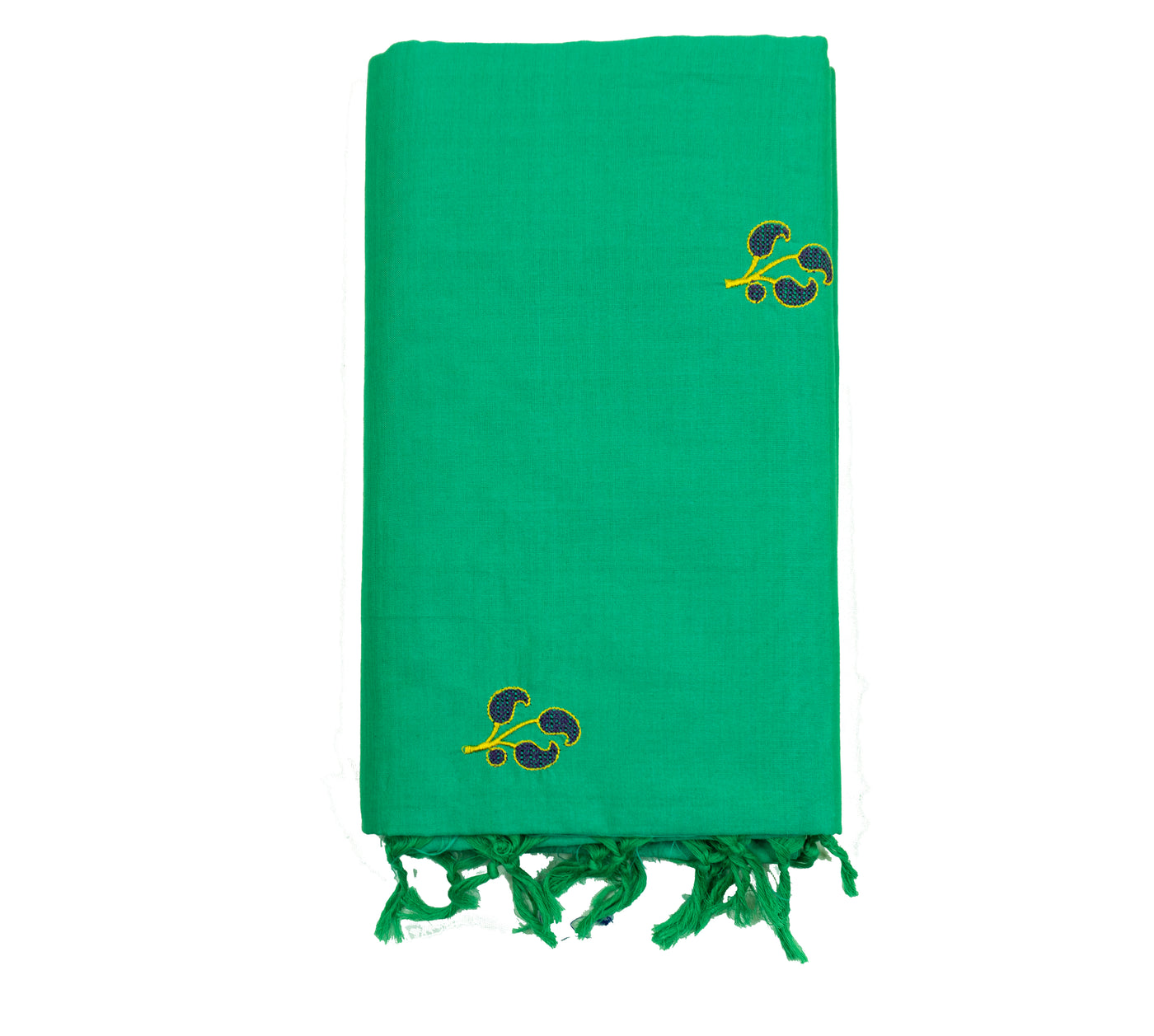 Green Colour Cotton Embroidery Saree with contrast blouse
