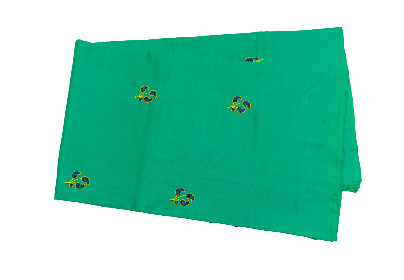 Green Colour Cotton Embroidery Saree with contrast blouse
