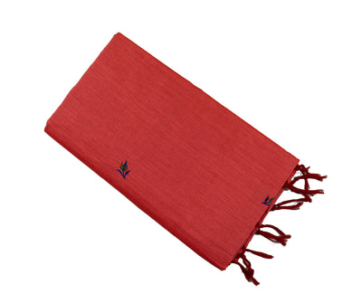 Strawberry Colour Cotton Embroidery Saree with contrast blouse