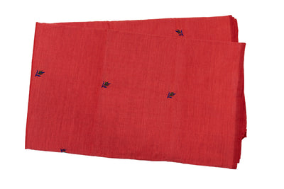 Strawberry Colour Cotton Embroidery Saree with contrast blouse
