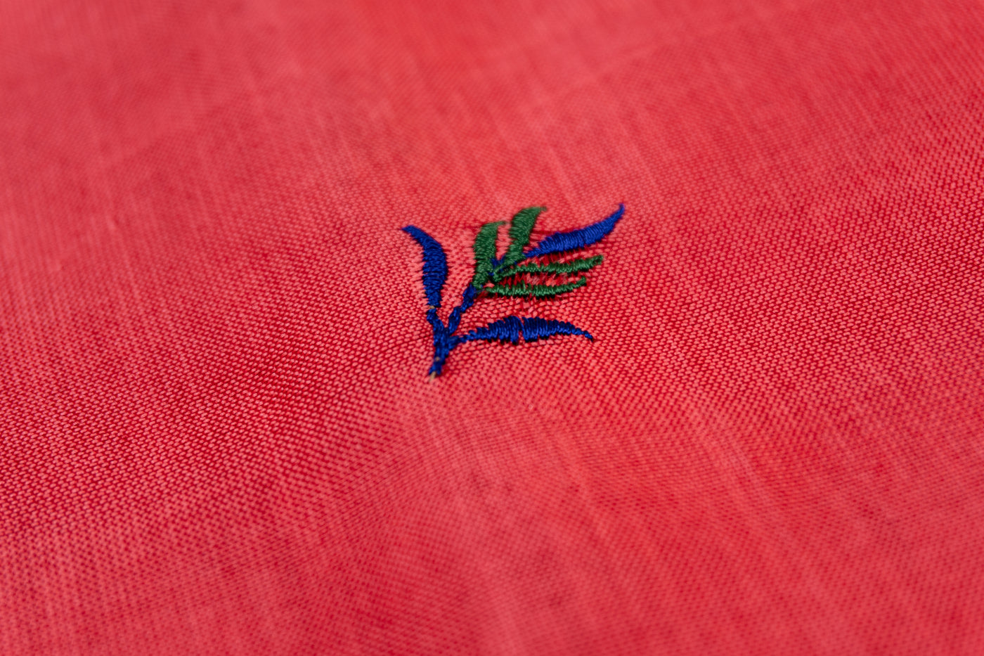 Strawberry Colour Cotton Embroidery Saree with contrast blouse