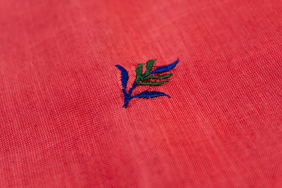 Strawberry Colour Cotton Embroidery Saree with contrast blouse