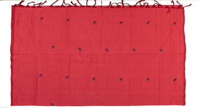 Strawberry Colour Cotton Embroidery Saree with contrast blouse