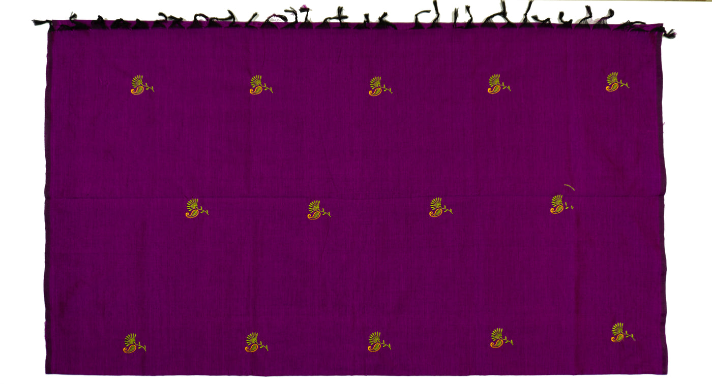 Purple Colour Cotton Embroidery Saree with contrast blouse