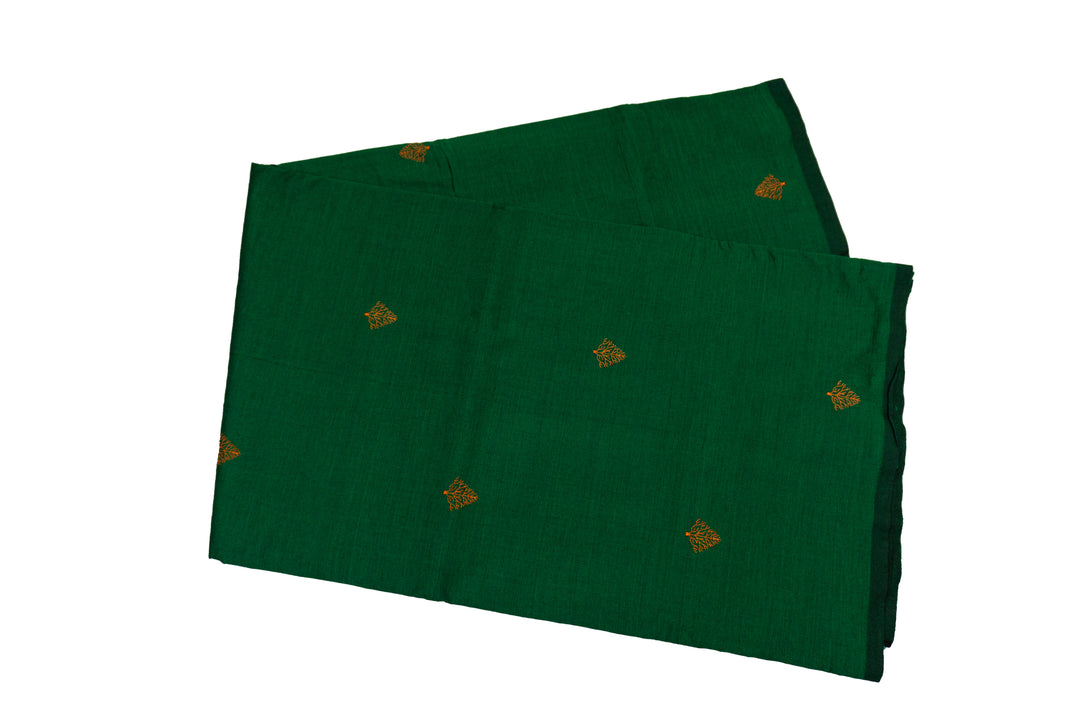 Lotus Green Colour Cotton Embroidery Saree with contrast blouse