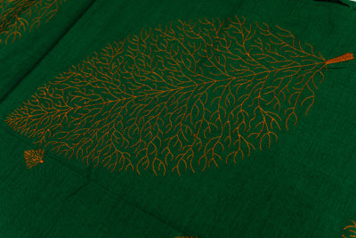 Lotus Green Colour Cotton Embroidery Saree with contrast blouse