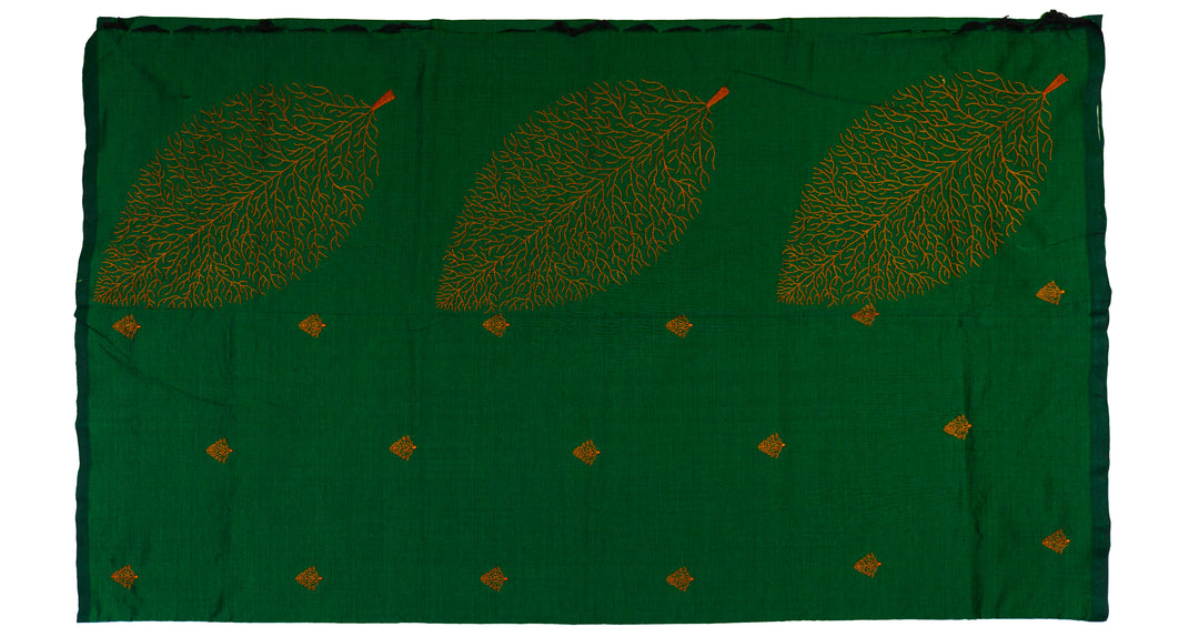 Lotus Green Colour Cotton Embroidery Saree with contrast blouse