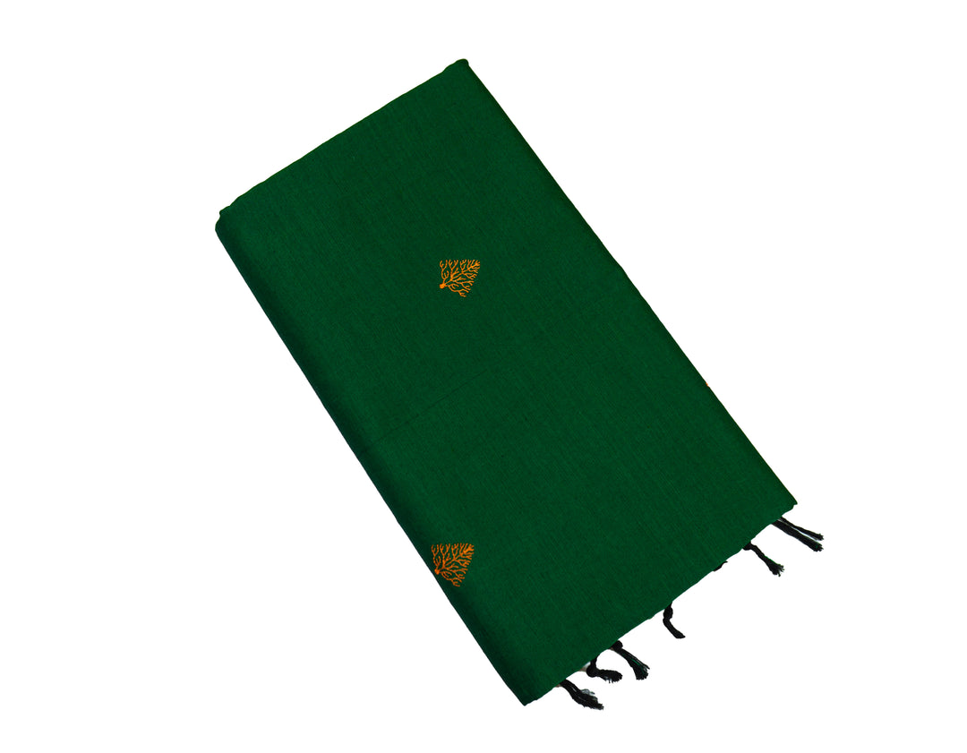 Lotus Green Colour Cotton Embroidery Saree with contrast blouse