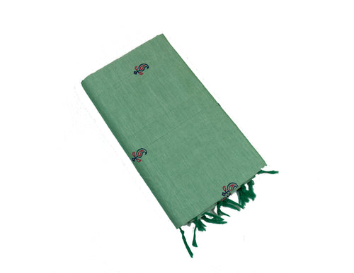 Aqua Pearl Colour Cotton Embroidery Saree with contrast blouse
