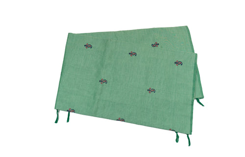 Aqua Pearl Colour Cotton Embroidery Saree with contrast blouse