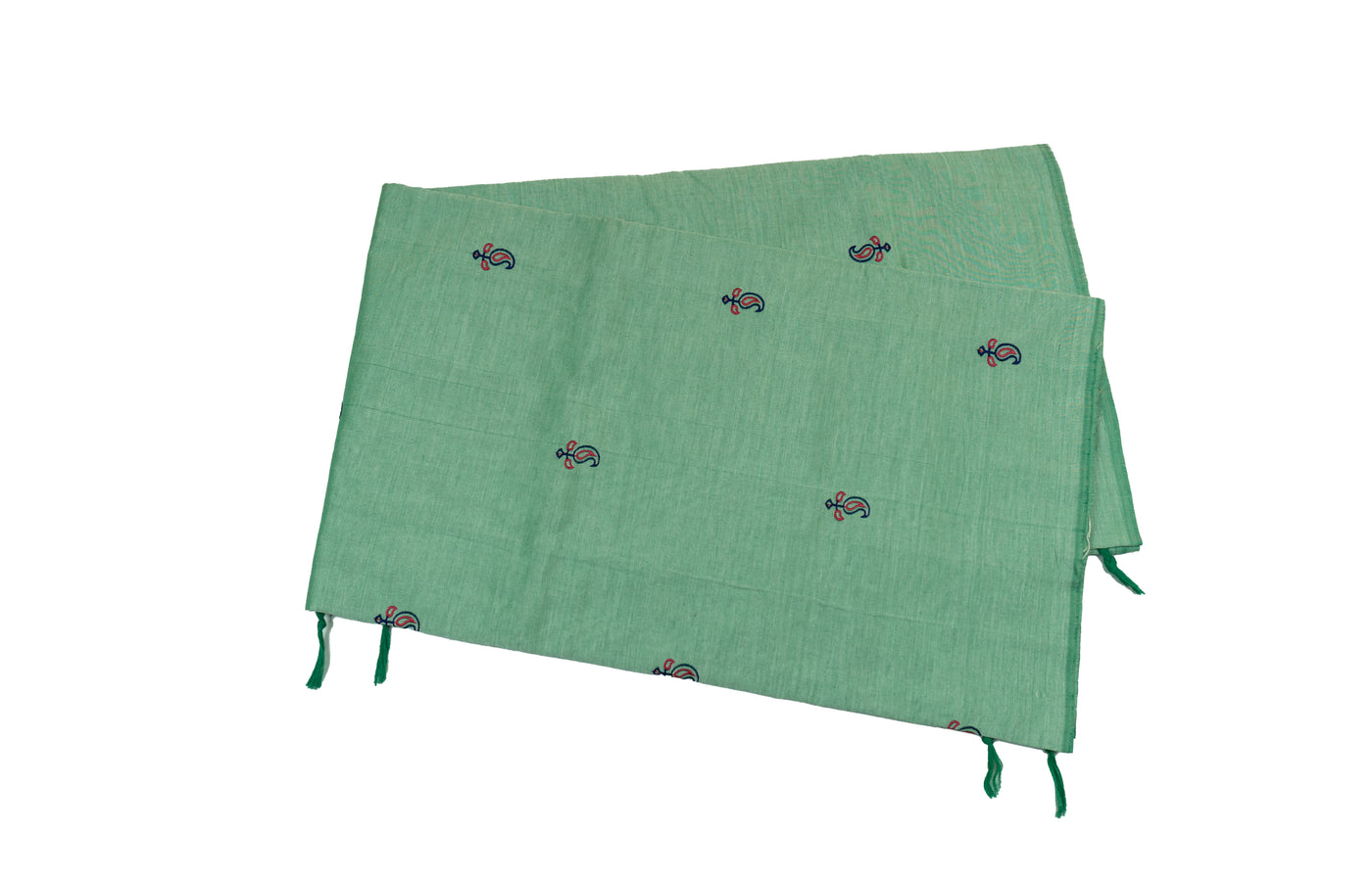 Aqua Pearl Colour Cotton Embroidery Saree with contrast blouse