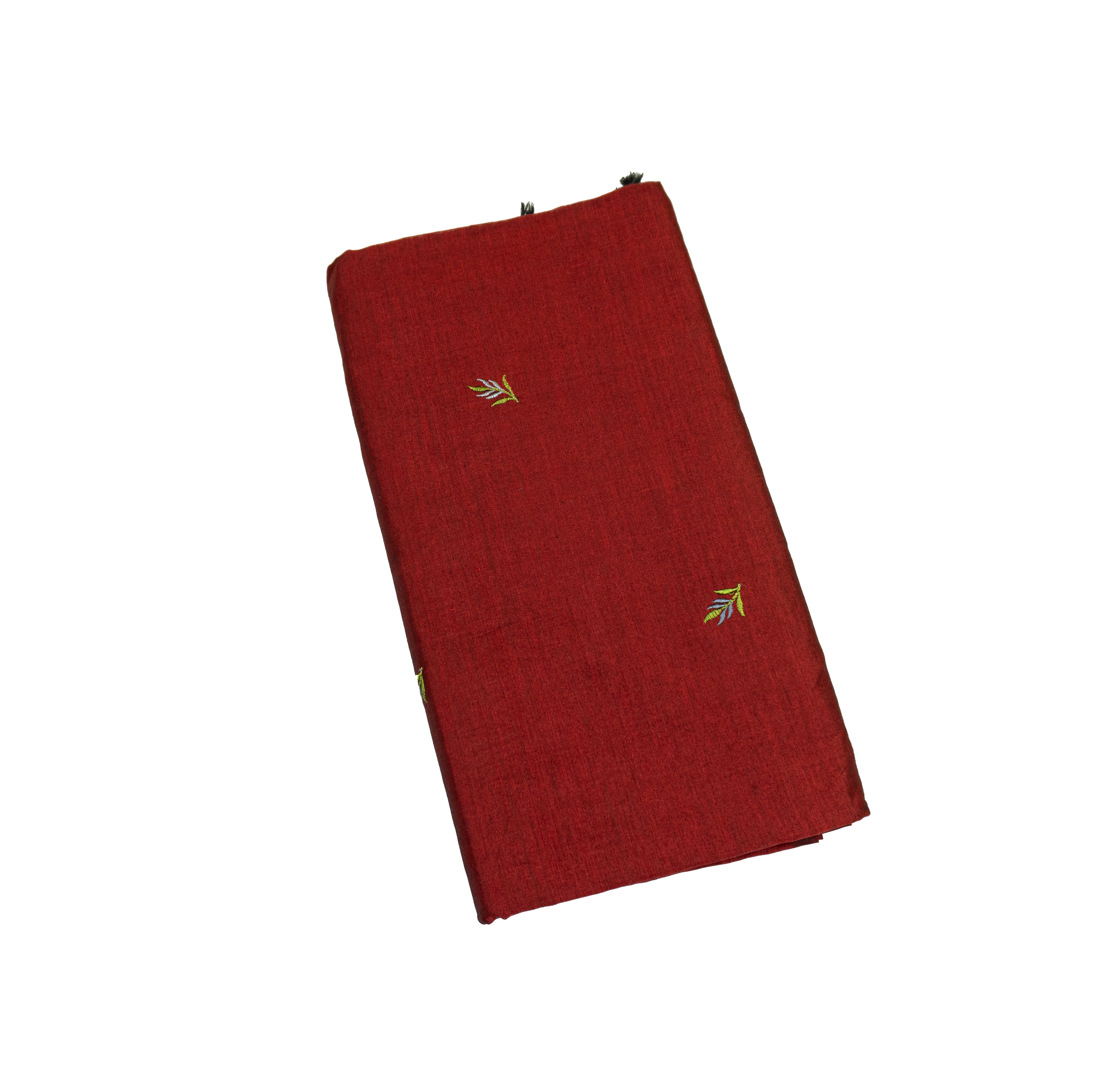 Dark Scarlet Colour Cotton Embroidery Saree with contrast blouse