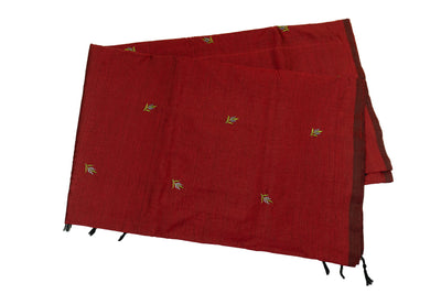 Dark Scarlet Colour Cotton Embroidery Saree with contrast blouse