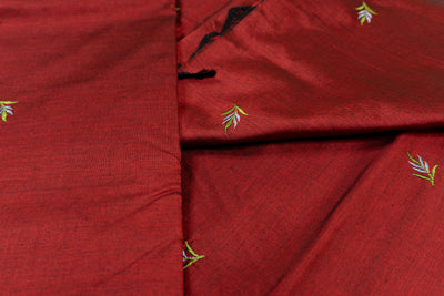 Dark Scarlet Colour Cotton Embroidery Saree with contrast blouse
