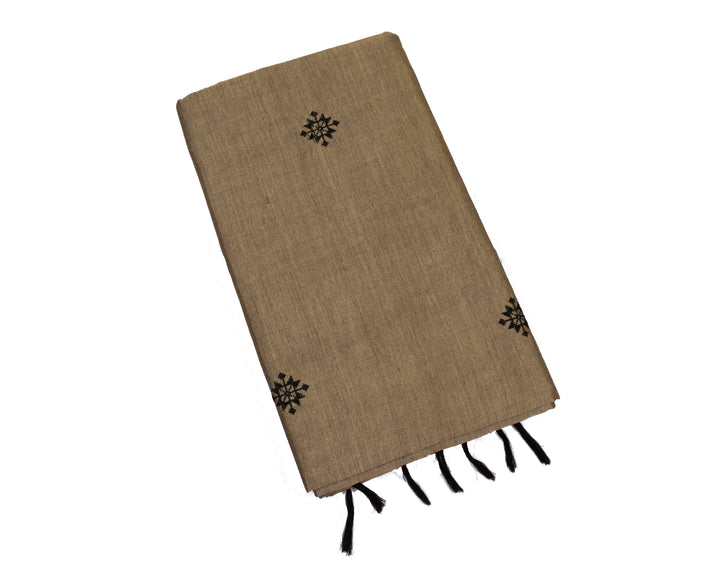 Beige Grey Colour Cotton Embroidery Saree with contrast blouse