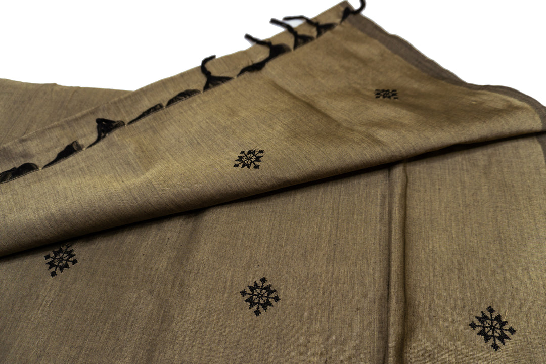 Beige Grey Colour Cotton Embroidery Saree with contrast blouse