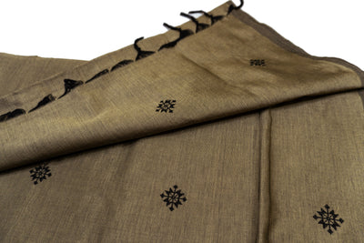 Beige Grey Colour Cotton Embroidery Saree with contrast blouse