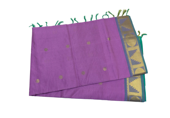 Purple Daffodil Color Semi Silk Cotton Saree with big butta