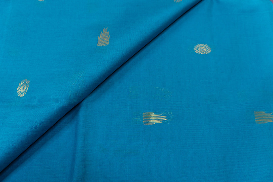 Sky-Blue Color Semi Silk Cotton Sarree with butta
