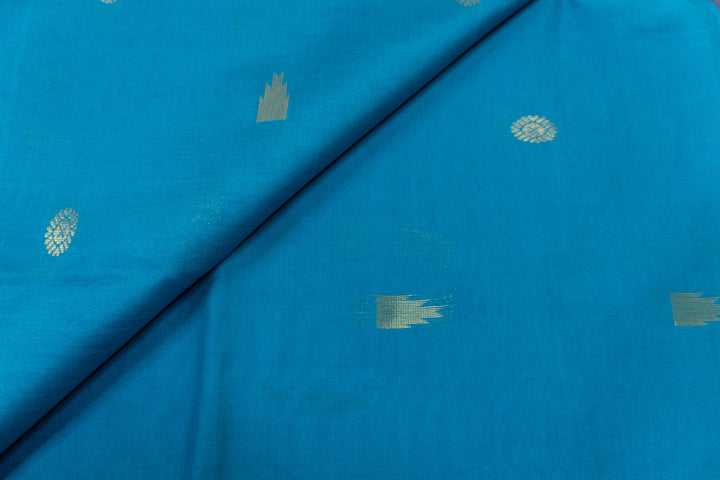 Sky-Blue Color Semi Silk Cotton Sarree with butta
