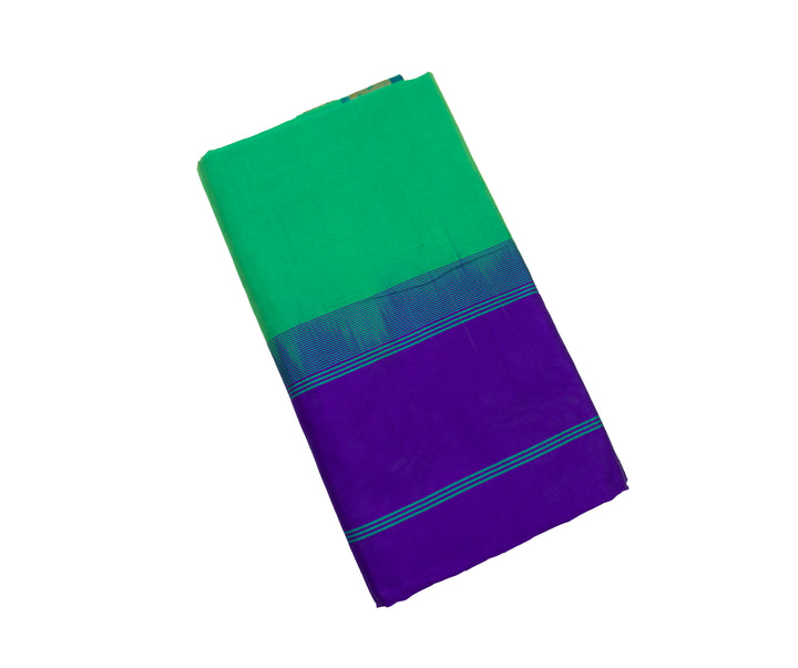 Aqua Green Color Semi Silk Cotton Plain Saree with Zari border