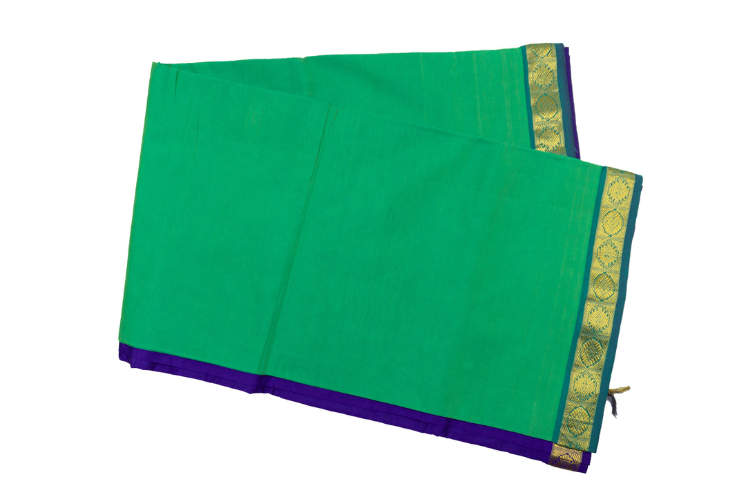 Aqua Green Color Semi Silk Cotton Plain Saree with Zari border