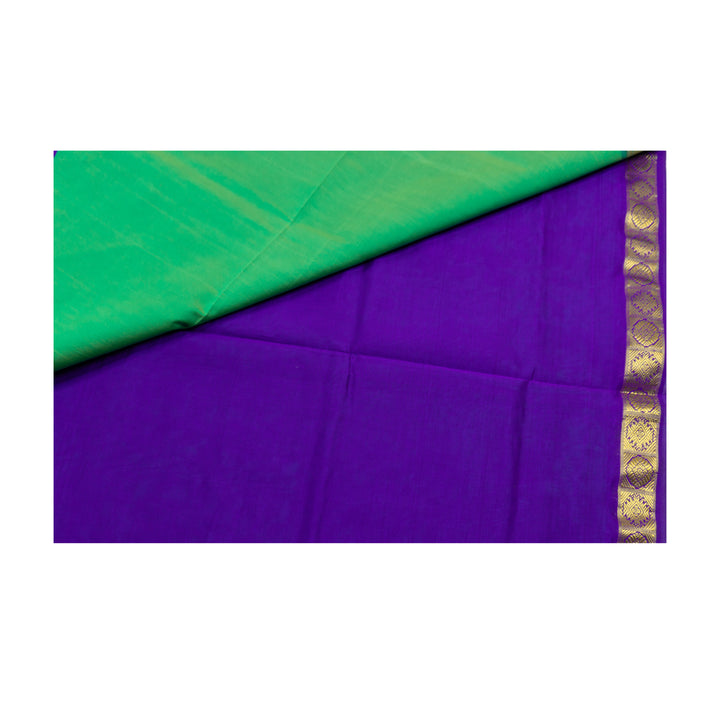 Aqua Green Color Semi Silk Cotton Plain Saree with Zari border