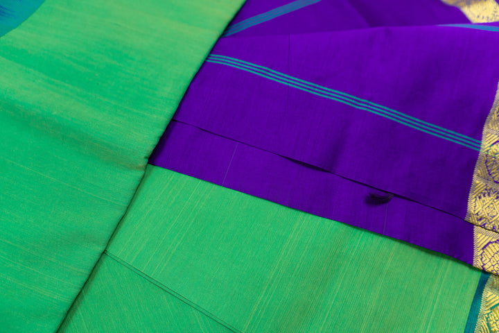 Aqua Green Color Semi Silk Cotton Plain Saree with Zari border