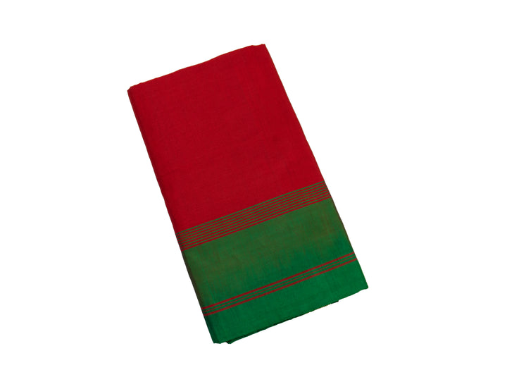 Red Color Semi Silk Cotton Plain Saree with Zari border