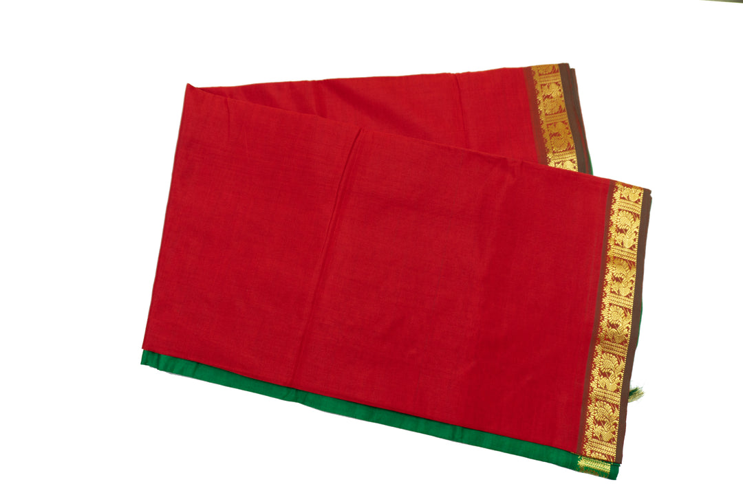 Red Color Semi Silk Cotton Plain Saree with Zari border