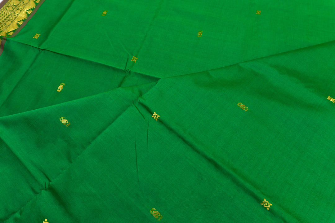 Green Color Semi Silk Cotton Saree with butta