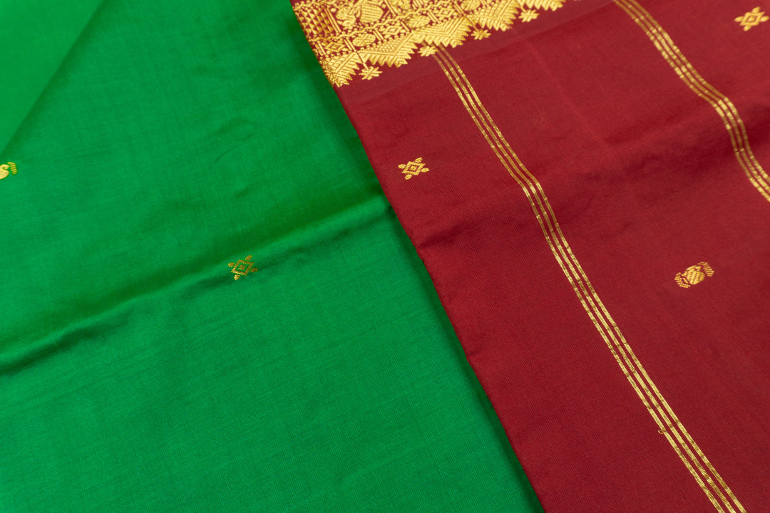 Green Color Semi Silk Cotton Saree with butta