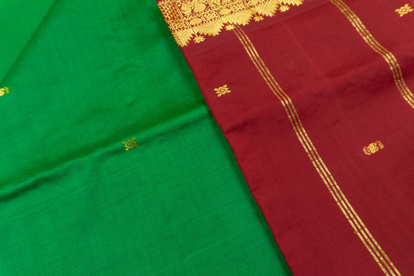 Green Color Semi Silk Cotton Saree with butta