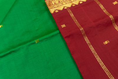 Green Color Semi Silk Cotton Saree with butta