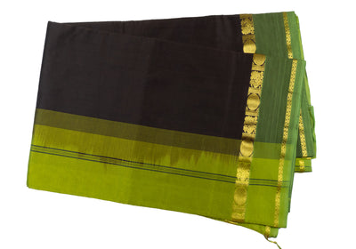 Dark Chocolate Brown Color Semi Silk Cotton Plain Saree with Zari border