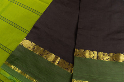 Dark Chocolate Brown Color Semi Silk Cotton Plain Saree with Zari border