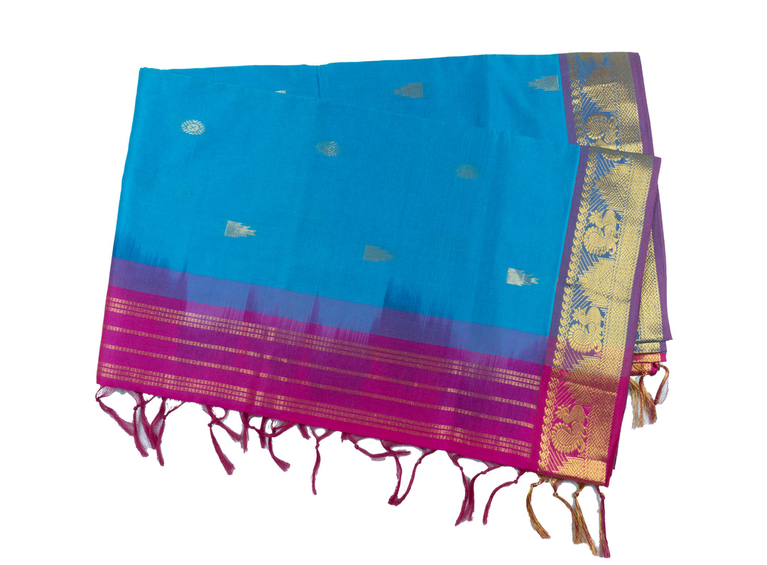 Sky-Blue Color Semi Silk Cotton Sarree with butta