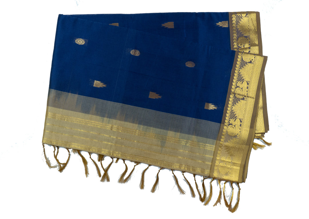 Night Blue Color Semi Silk Cotton Sarree with butta