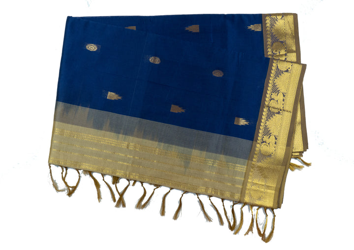 Night Blue Color Semi Silk Cotton Sarree with butta