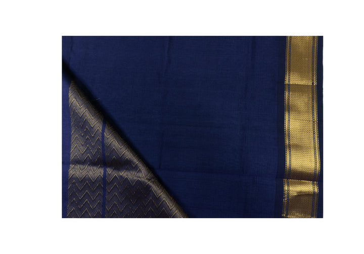 Dark Green Blue Color Semi Silk Cotton Saree with big butta