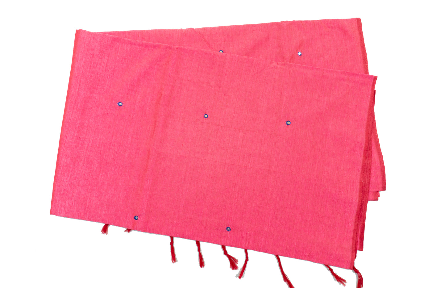 Pastel Red Color Plain Glasswork Cotton Saree with Contrast Blouse