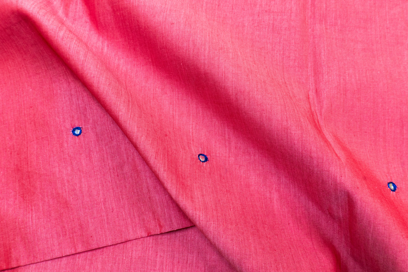 Pastel Red Color Plain Glasswork Cotton Saree with Contrast Blouse