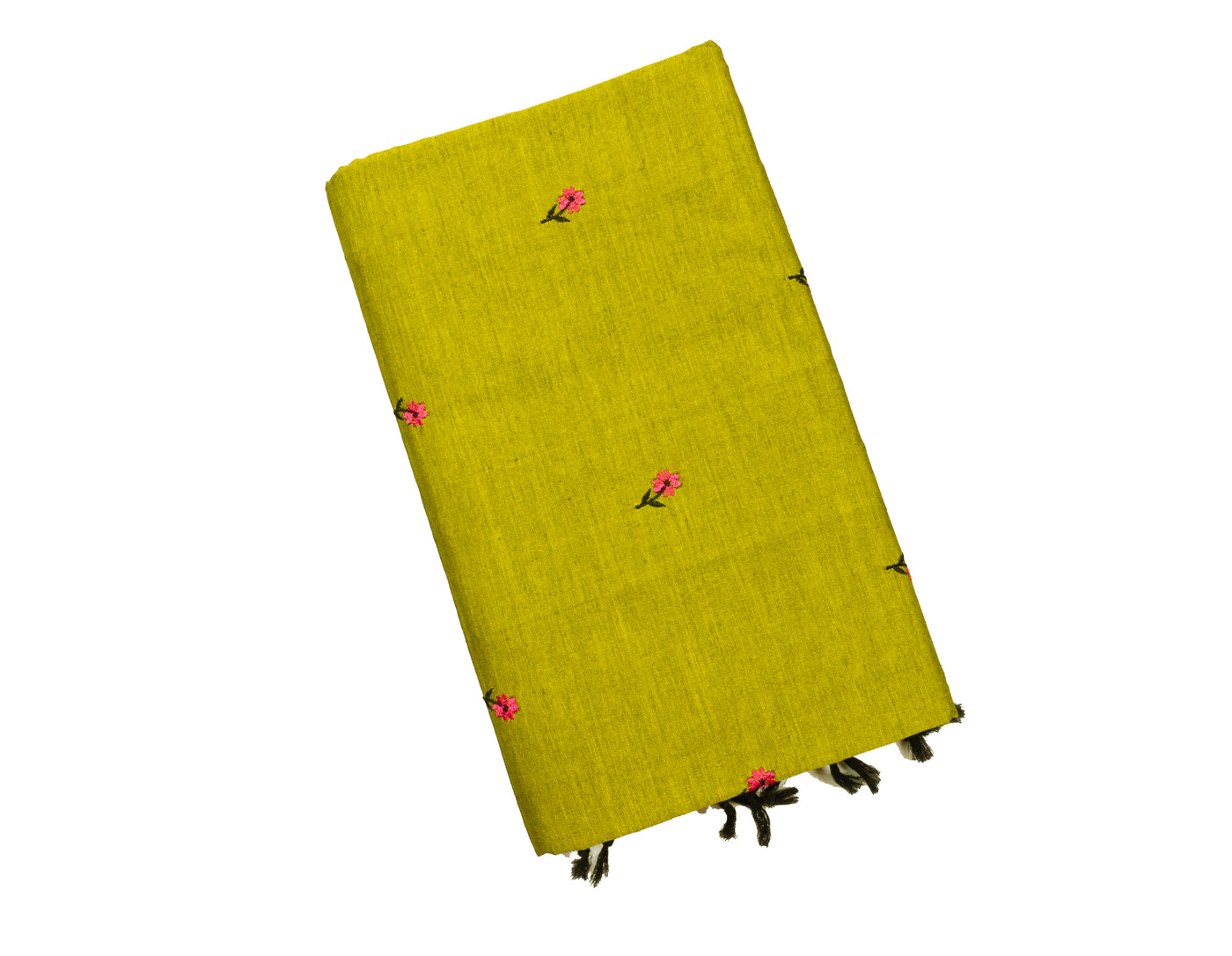 Olive Colour Cotton Embroidery Saree with contrast blouse
