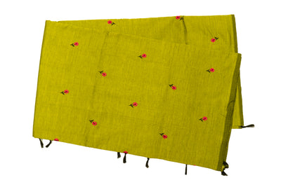 Olive Colour Cotton Embroidery Saree with contrast blouse