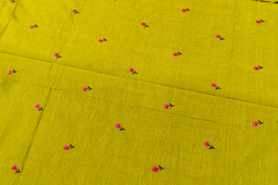 Olive Colour Cotton Embroidery Saree with contrast blouse