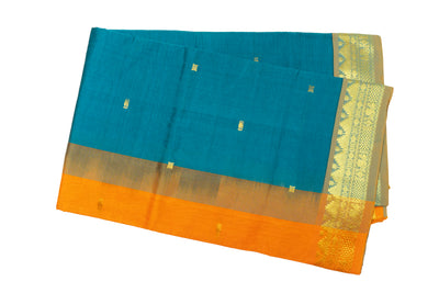 Peacock Blue Color Semi Silk Cotton Saree with butta