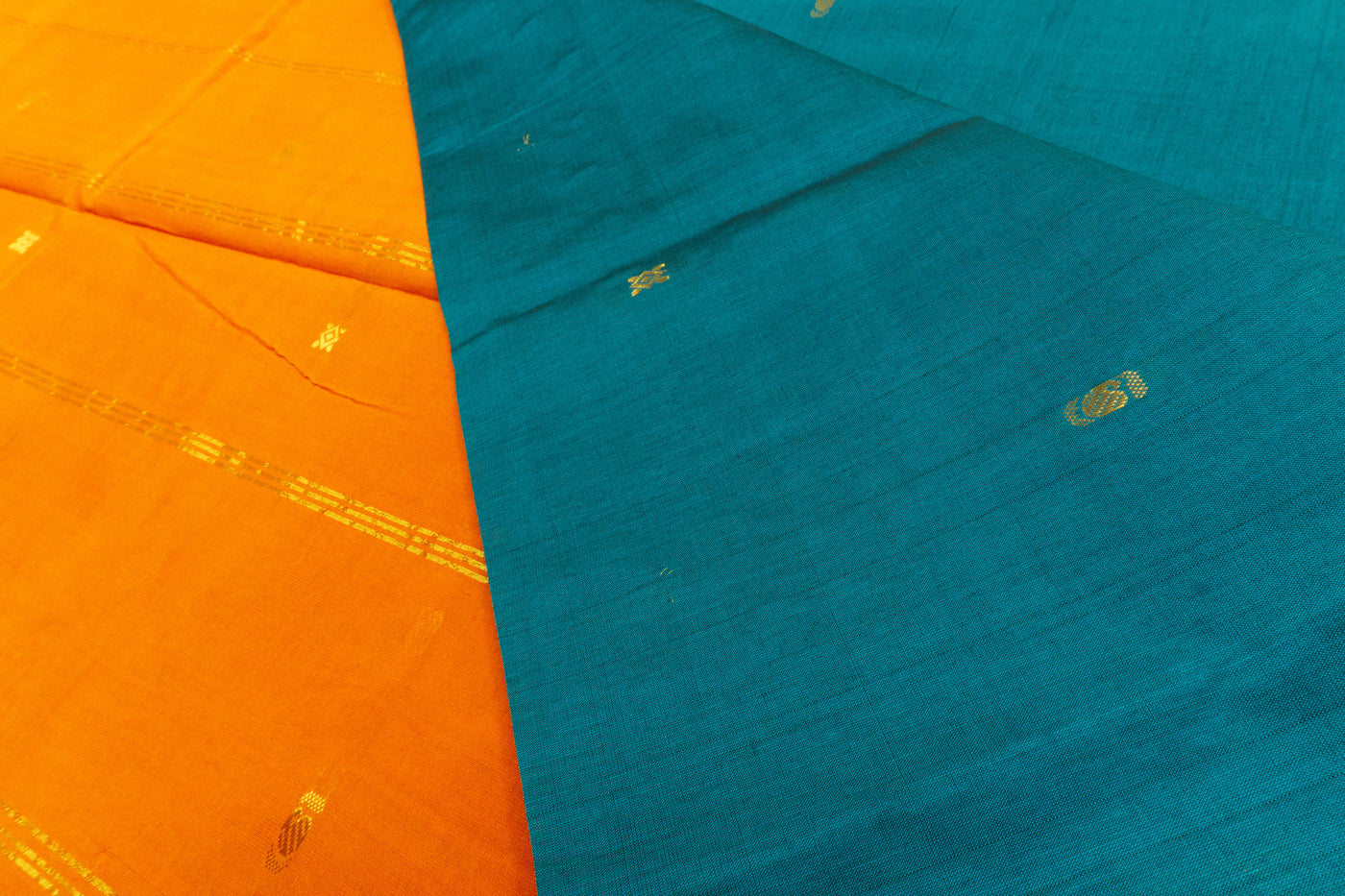 Peacock Blue Color Semi Silk Cotton Saree with butta
