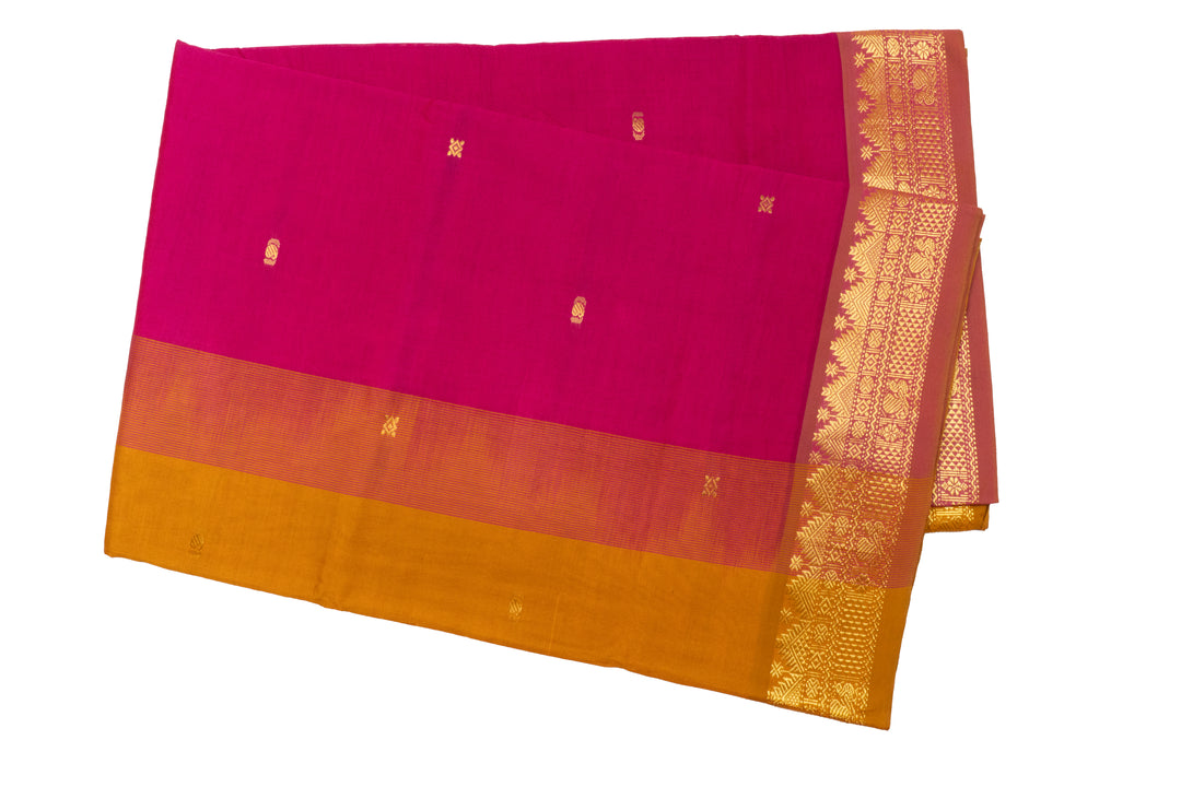 Magenta Pink Color Semi Silk Cotton Saree with butta