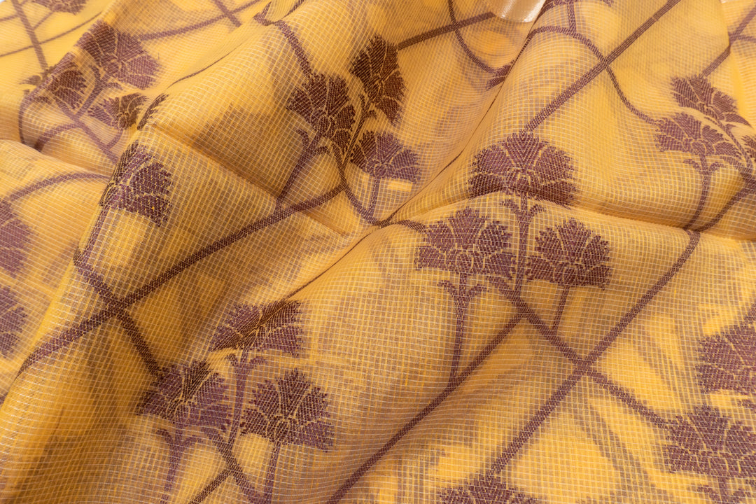 Orange Yellow Color Handloom Fancy Cotton Saree