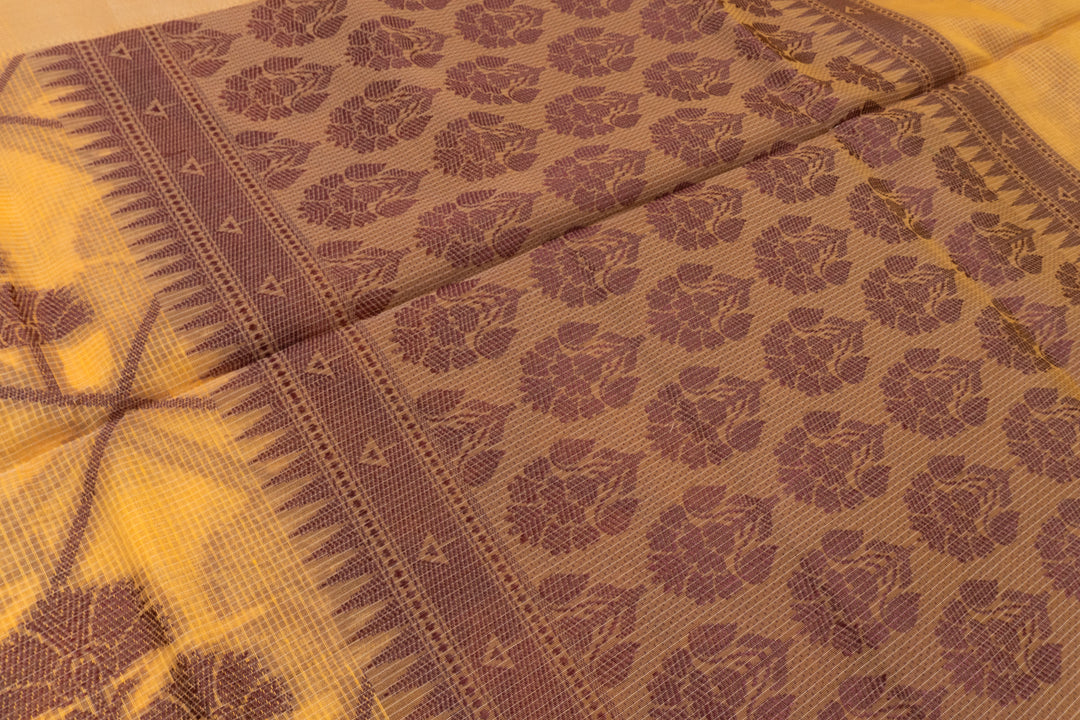 Orange Yellow Color Handloom Fancy Cotton Saree